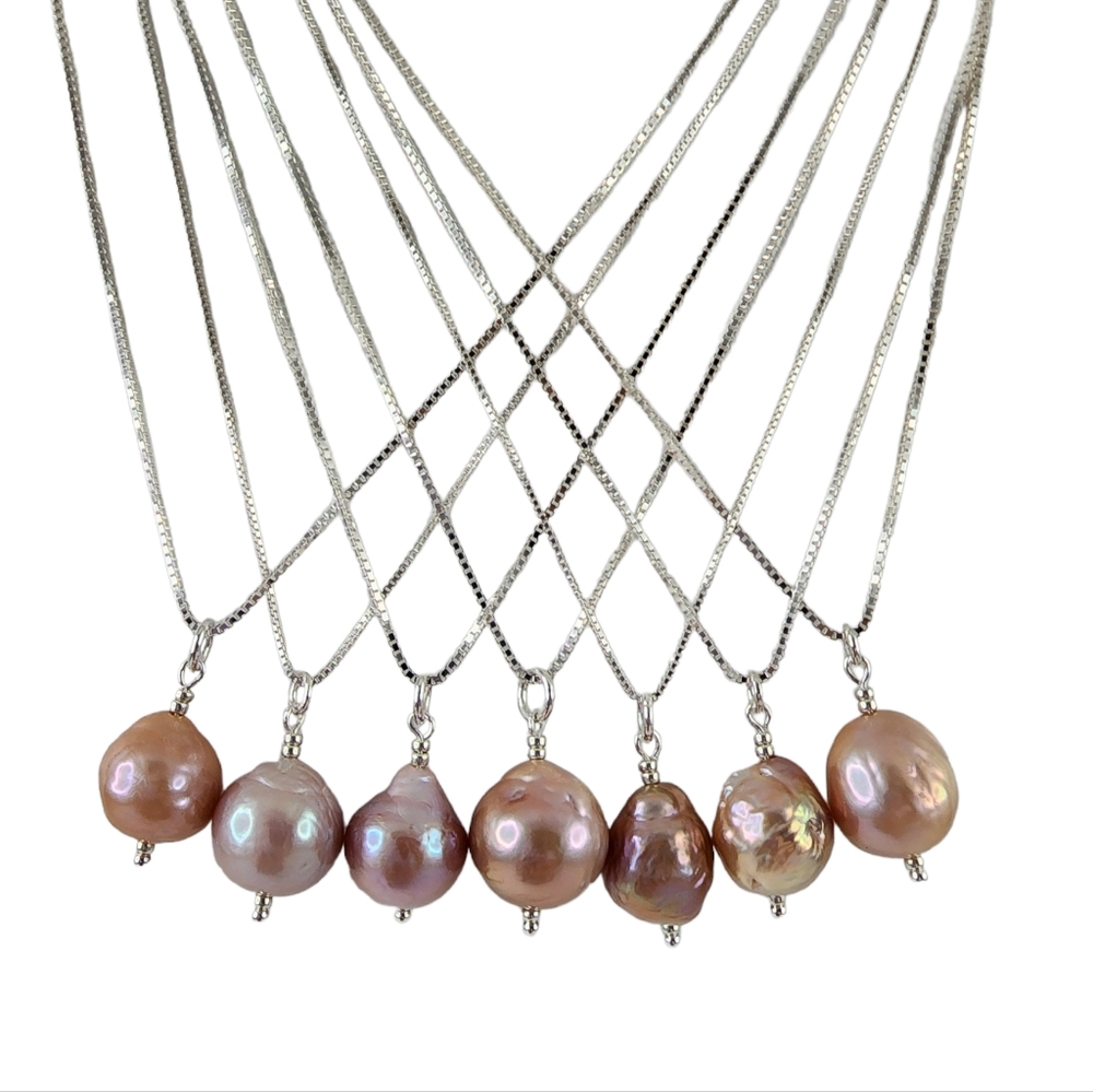 Blush pearl pendant necklace Italian 925 sterling silver large baroque pearl - Picture 8 of 8